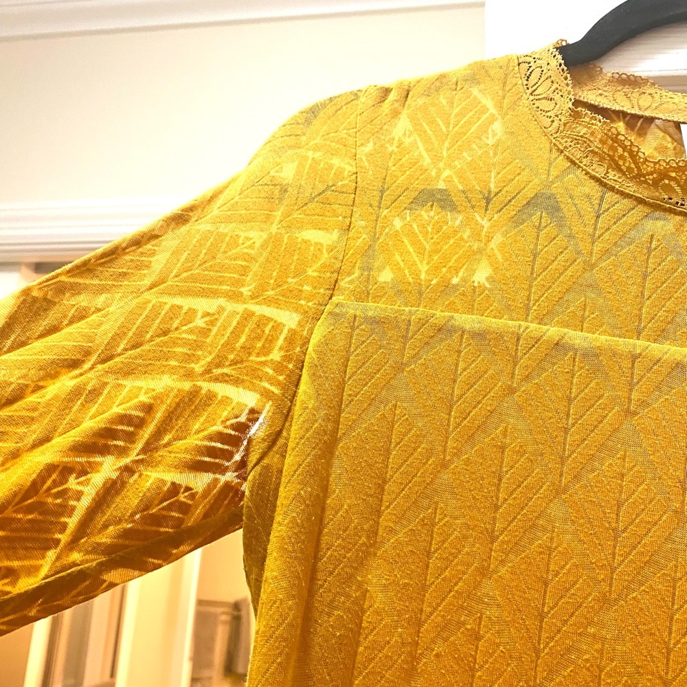 Anthropologie Kaffe Semi Sheer Long Sleeve Textured Lace Trim Top Med - Picture 6 of 9